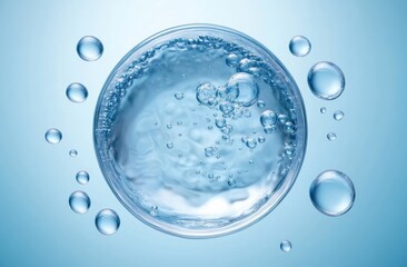 Water Droplet and Bubbles with Diffused Light and Gradient Blue Background