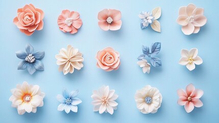 Fototapeta premium Vintage Floral Icons Set with Colorful Elements in Trendy Style