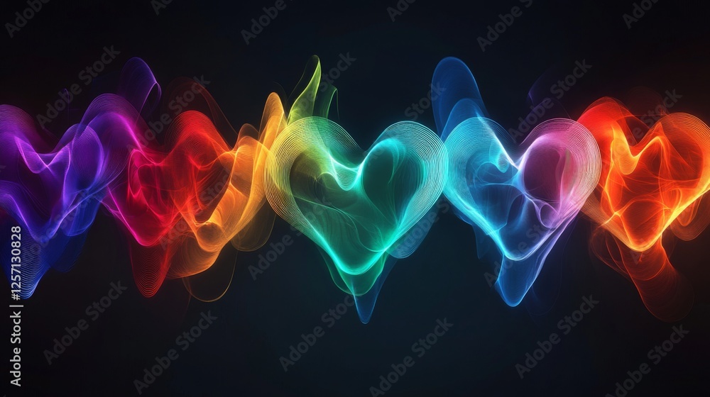 Poster a series of heart waveforms depicted in different colors, symbolizing various emotional states, disp