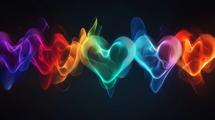 Fototapeta premium A series of heart waveforms depicted in different colors, symbolizing various emotional states, displayed on a dark background for a striking contrast