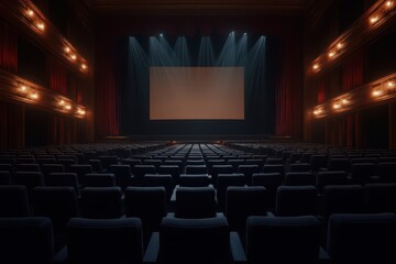 Fototapeta premium an empty theater with a screen and chairs