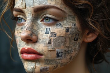 a woman with newspaper on her face