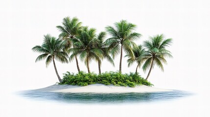 Isolated Tropical Island with Palm Trees on White Background