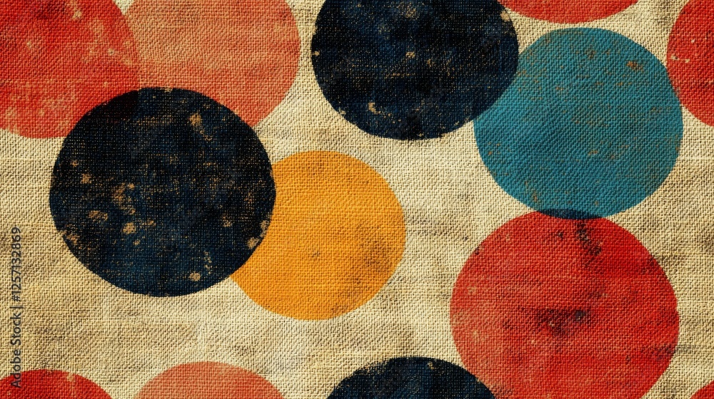 Poster retro circles overlap on a textured and aged background