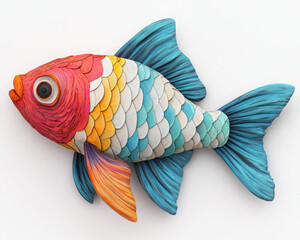 Vibrant fish sculpture with colorful scales and detailed features.