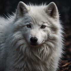 A silvery-white wolf pup with fluffy fur.