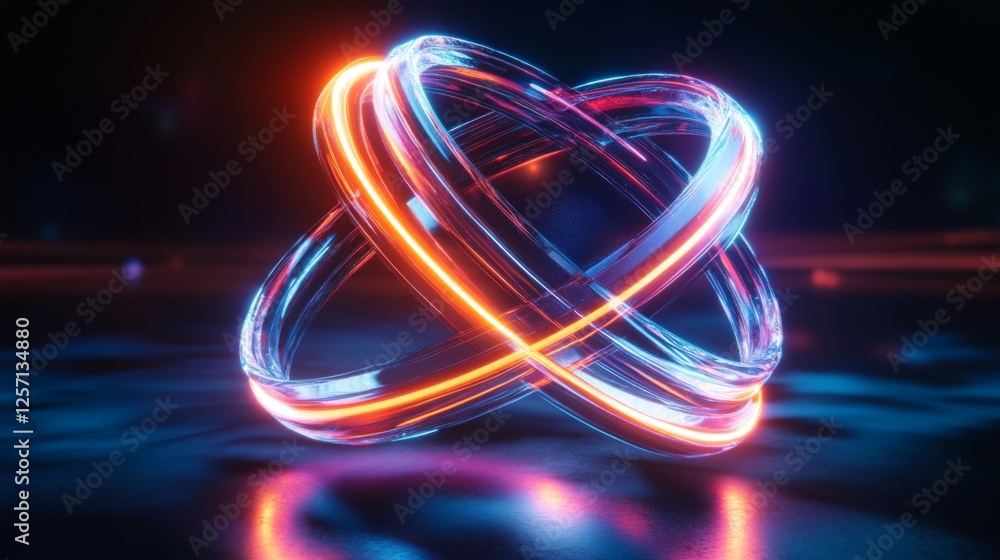 Poster Futuristic radar-style circular graphic with bright neon lines and rotating elements on a dark tech-inspired background