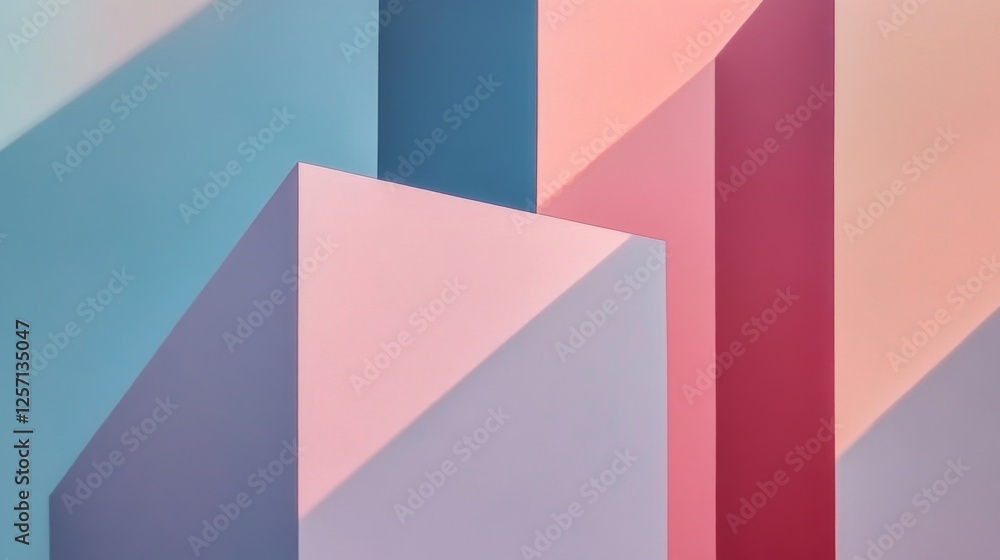Aufkleber gradient-filled polygons with smooth lines and subtle shadows, arranged to create a modern, abstract