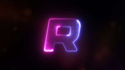 Glowing neon capital Latin alphabet R. English Language Letter R, Neon futuristic effect. Trendy font with glow lighting. Educational concepts