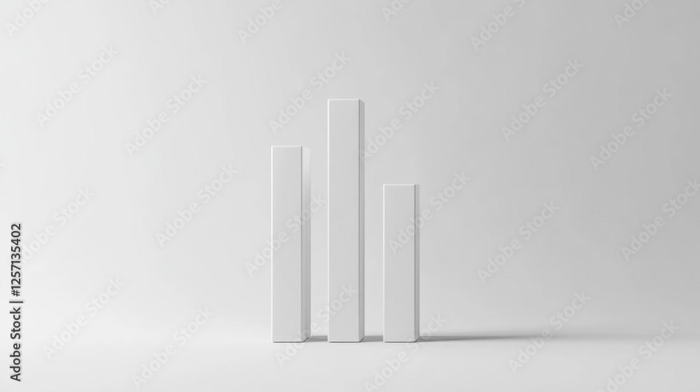 Poster minimalist d bar chart with tall, sleek bars in monochromatic tones, casting shadows on a clean, whi
