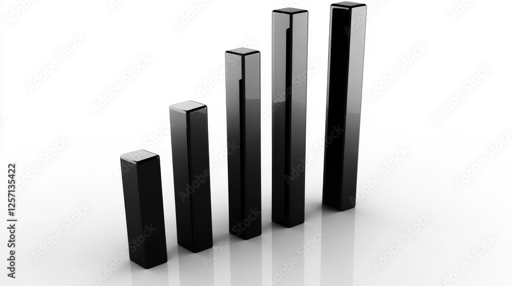 Poster minimalist d bar chart with tall, sleek bars in monochromatic tones, casting shadows on a clean, whi