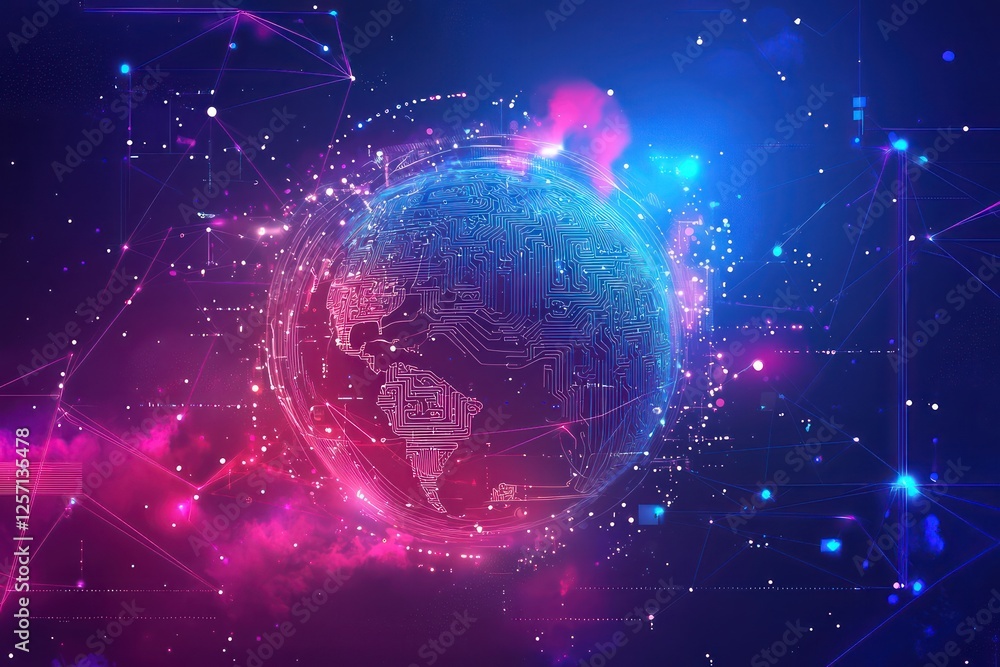 Poster expansive innovation web displaying limitless advancements , futuristic tech universe.