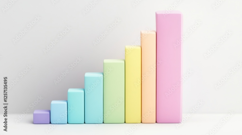 Fototapete minimal d bar graph in pastel colors, with shadows cast across a white background, creating a soft a