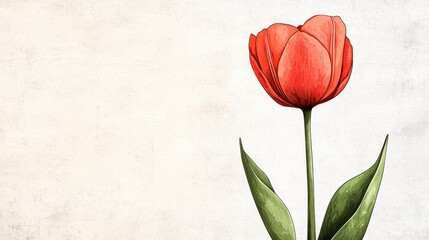 Vibrant Red Tulip on a Light Background with Smooth Textures