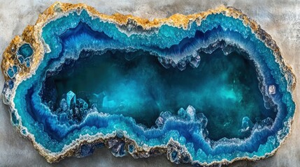 Fototapeta premium Polished blue agate geode slice with crystal details.