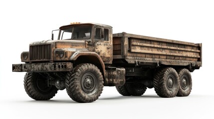 Fototapeta premium Dirty old truck on white background