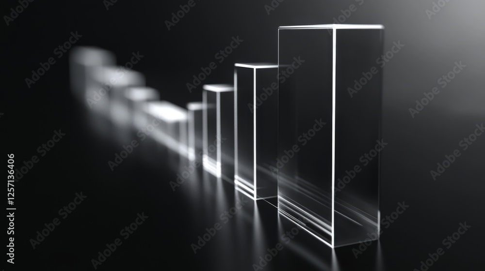Poster transparent d bar graph with glowing edges, set against a dark background for a modern, tech-inspire