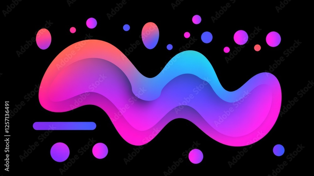 Poster vibrant, gradient-colored blobs and fluid shapes on a black background, giving a modern and abstract