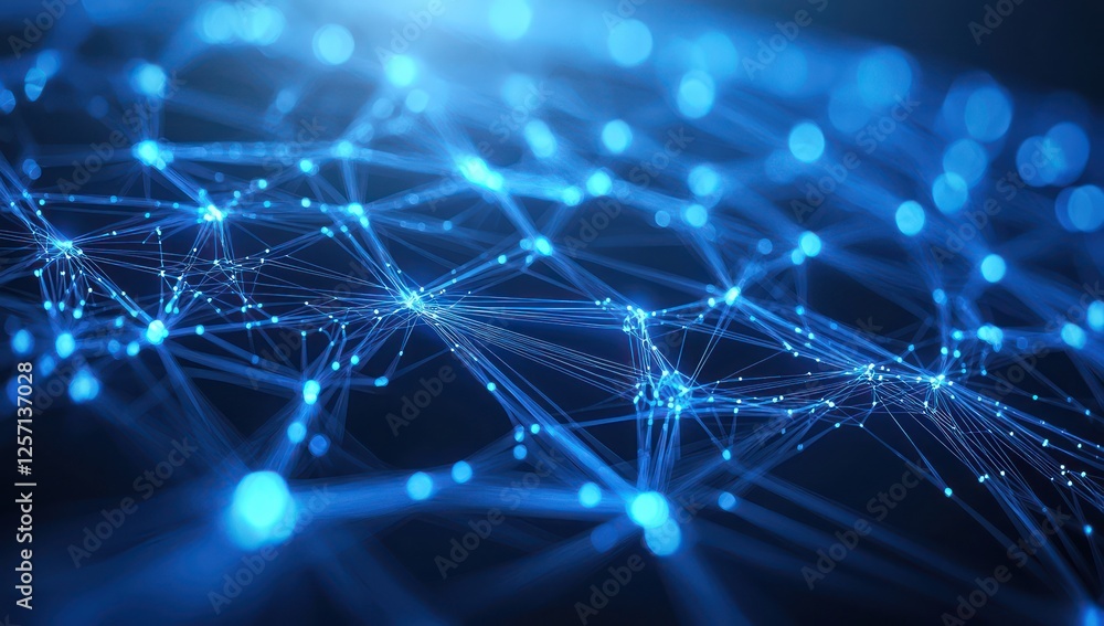 Poster blue ai networks flowing dynamically , futuristic technology expanding across digital planes.