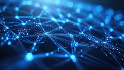 Blue AI networks flowing dynamically , futuristic technology expanding across digital planes.