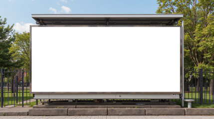Fototapeta premium Outdoor blank billboard with empty white space for advertising located in public park during sunny day. copy space