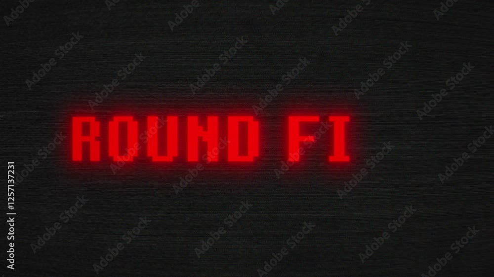 Poster video animation of the title animation of round five in neon red on a dark, noisy background - vinta