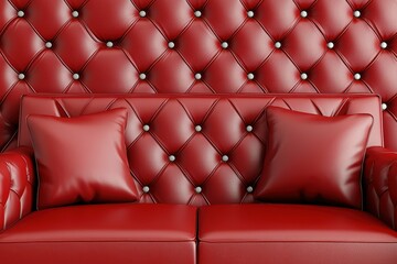Fototapeta premium Luxurious Red Leather Couch with Pillows