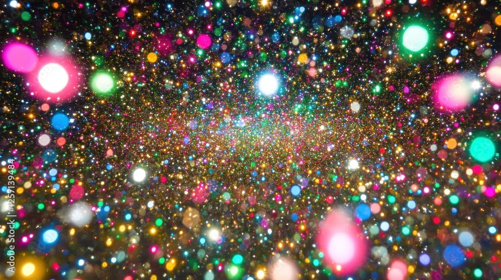Poster a vibrant display of countless multicolored lights scattered in darkness