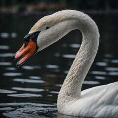 Fototapeta premium A graceful swan with its long neck elegantly curved.