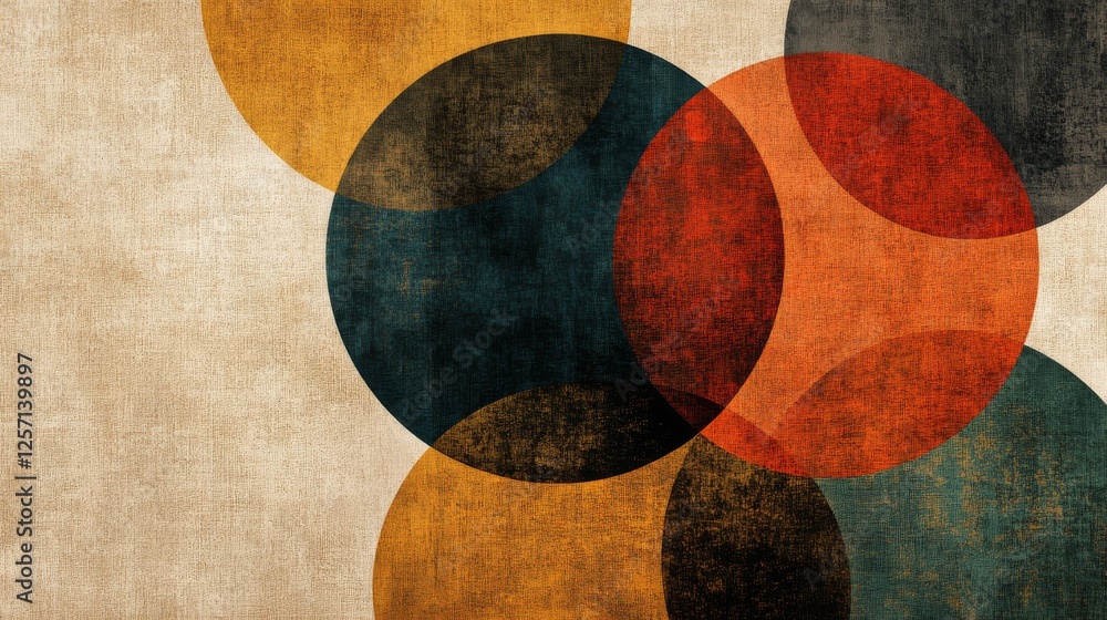 Poster overlapping textured circles create a retro abstract composition