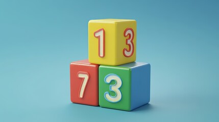 Preschool Number 123 Block 3D Icon Isolated on Illustration Background: One, Two, Three Education Cube Brick Concept for School Learning and Child Play