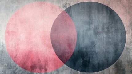Two intersecting circles in pink and blue with texture