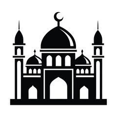 Simple black and white silhouette of a mosque