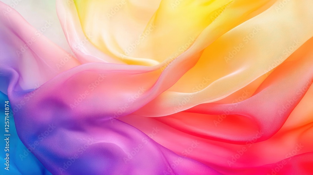 Poster colorful flowing fabric draped against a vibrant abstract background in a studio setting