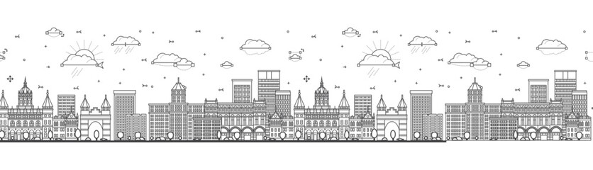 Obraz premium Seamless pattern with Outline Hartford Connecticut city skyline with modern and historic buildings isolated on white. Hartford USA cityscape with landmarks.