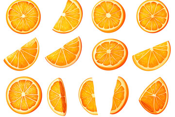 Obraz premium Set of orange slices cut in half Isolated on white background PNG.AI GENERATED