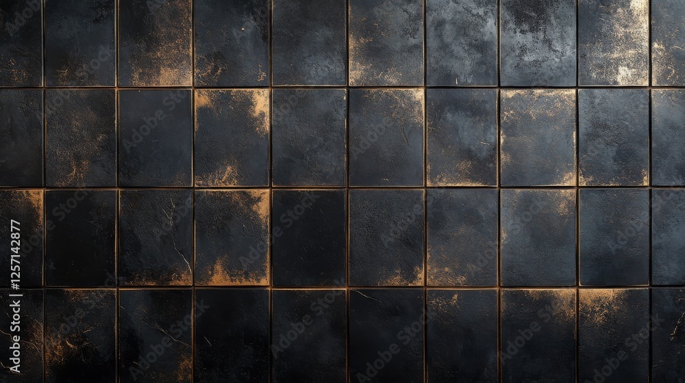 Poster dark square tiles with golden edges create an interesting pattern