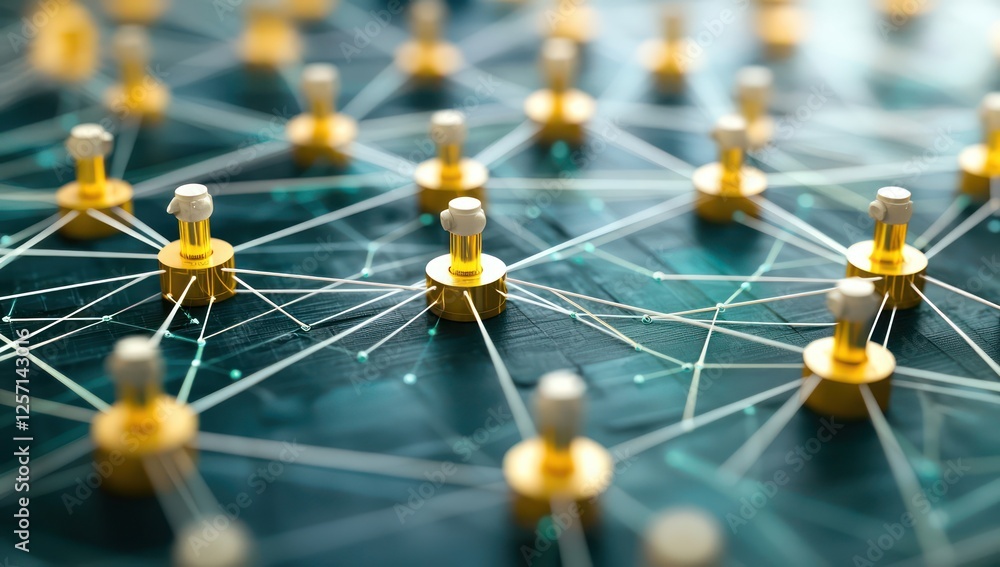 Poster blockchain technology visualized as glowing interwoven pathways, symbolizing secure decentralization