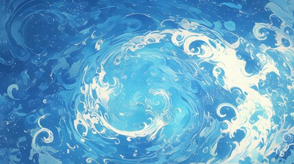 Abstract background with swirling water patterns and deep blue hues. Featuring shades of blue and white. Ideal for calming design themes.