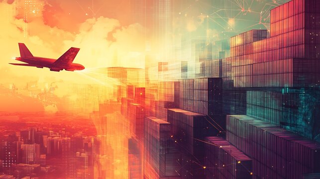 Creative art showcasing blockchainbased transparency in global logistics emphasizing decentralization tracking and trust