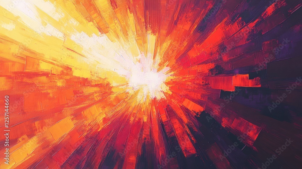 Poster abstract painting depicts light rays emanating from a central point