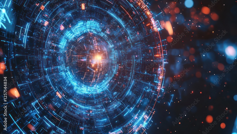 Poster cybernetic intelligence web infused with scalable data models and flowing analytics.
