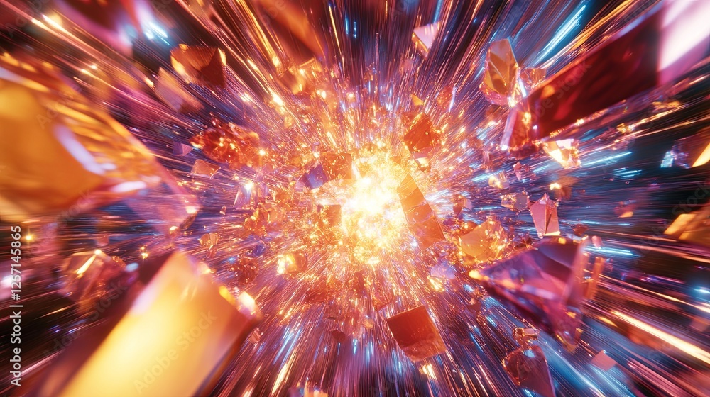 Aufkleber colorful explosion of light and shapes creates a captivating visual effect in a cosmic setting