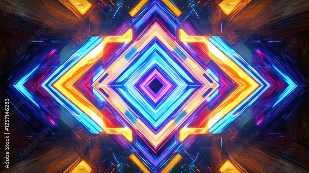 Poster abstract neon light display arranged in symmetrical diamond shapes