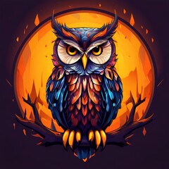 Obraz premium the AI Image Generator, Nocturnal Owl Perched on a Branch Amid Autumn Leaves