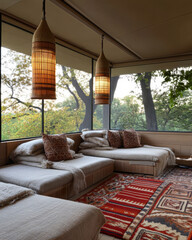 Fototapeta premium Cozy indoor space with natural light and comfortable seating in a serene setting