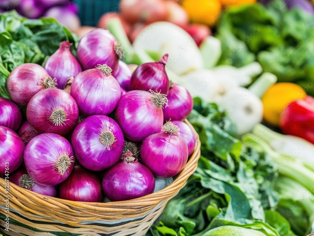 Poster fresh assorted vegetables in a wicker basket on a wooden table with green background