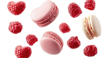 Pink Macarons and Raspberries Falling Delicious Dessert Delight