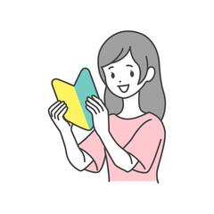 イラスト素材:初心者マークを持つ女性