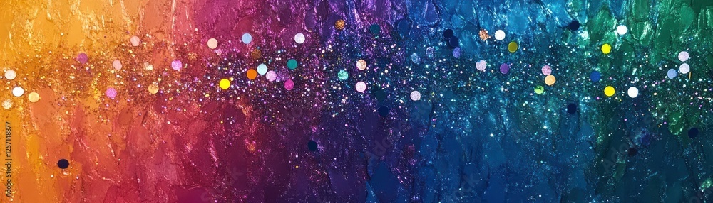 Poster colorful gradient background with glitter and confetti scattered across